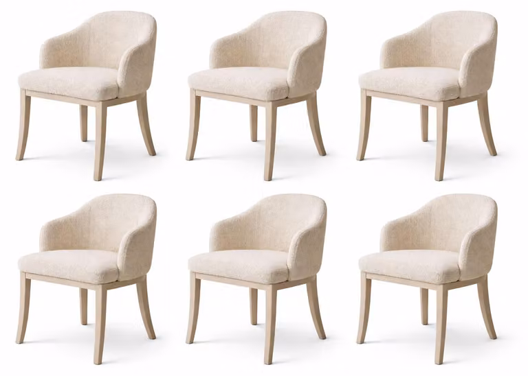 Set di sedie beige, 6 sedie, sedie da pranzo, sedie in legno con morbida imbottitura