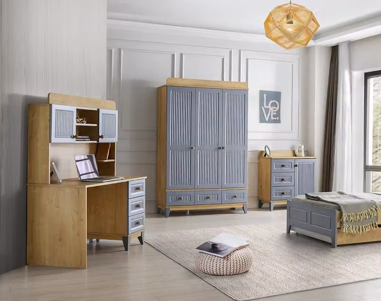 Set Kommode Kleiderschrank Schreibtisch Modernes Design Kinderzimmer 3-teilig