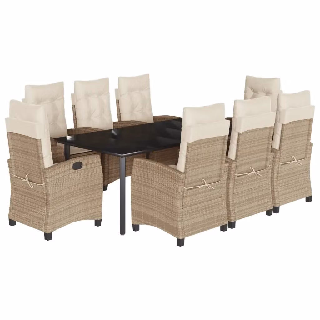 Set da pranzo da giardino vidaXL in polyrattan con cuscini beige e tavolo in vetro per esterno – 2