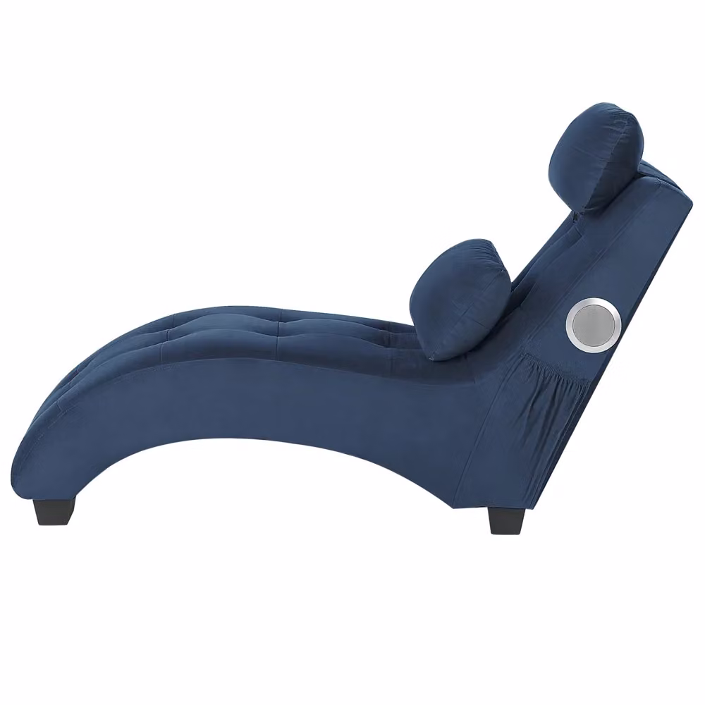 Chaise longue BELIANI in velluto blu scuro con altoparlante Bluetooth integrato e caricabatterie USB, design moderno curvo L 157 cm x P 82 cm x H 66 cm – 2