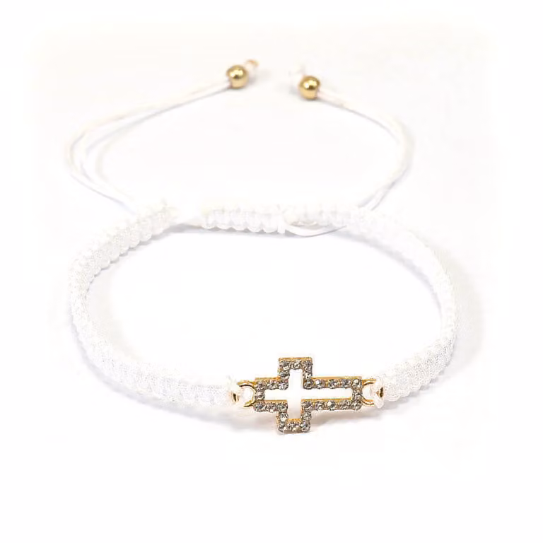 Bracciale a maglia con croce bianca