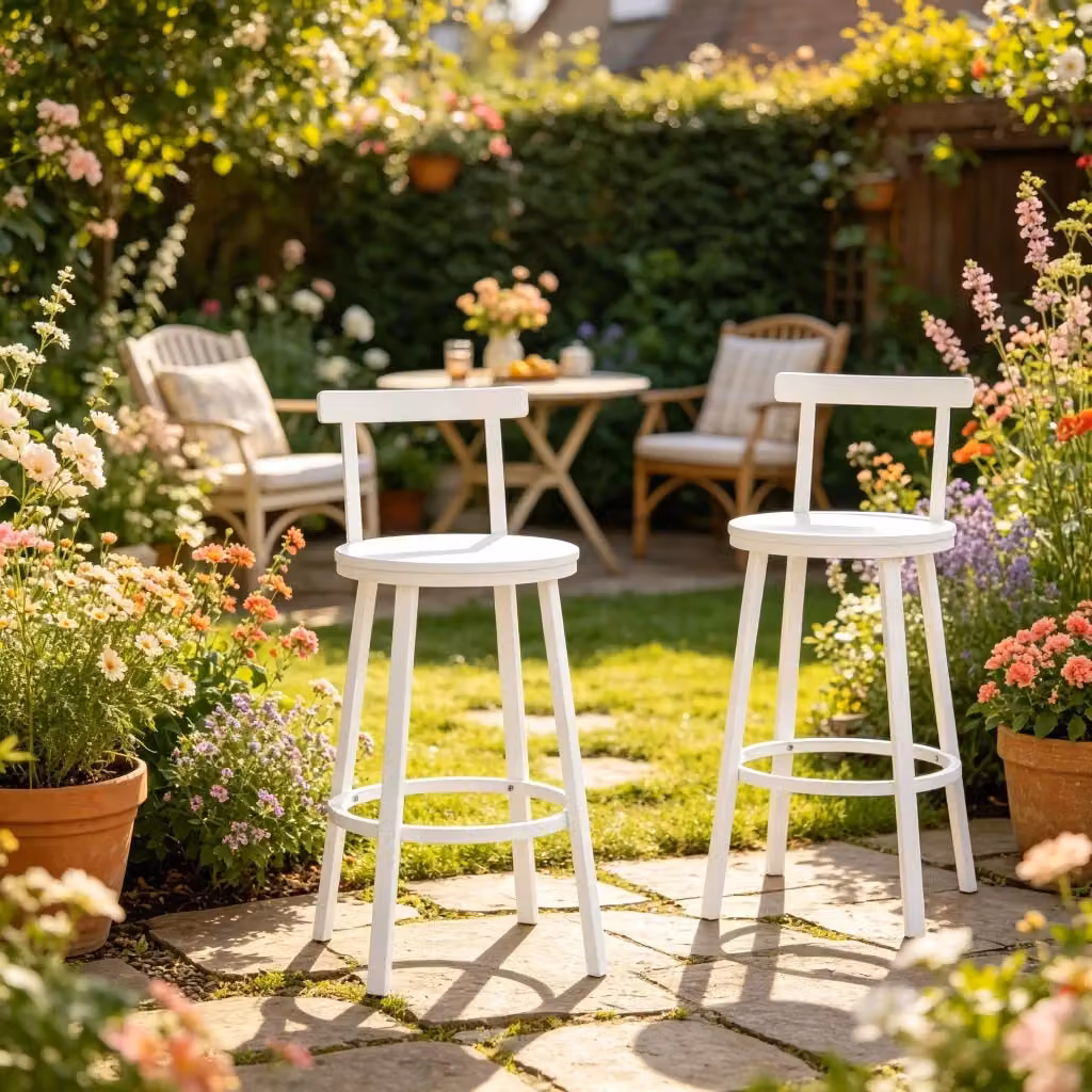 Set da 2 sgabelli da bar moderni WISHDOR con schienale curvo, seduta in MDF bianco e struttura in metallo – 2