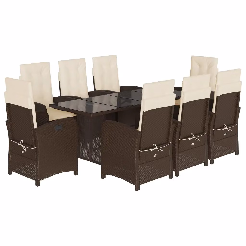 Set da pranzo da giardino moderno vidaXL in polyrattan marrone con 9 pezzi e cuscini – 2