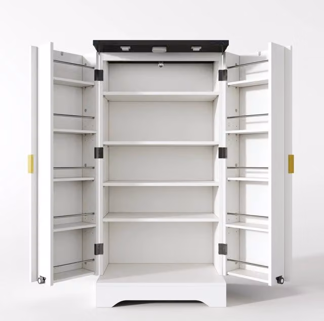 Armadio da cucina bianco con sensore LED, ripiani regolabili e doppia anta, 120 x 60,5 x 40 cm