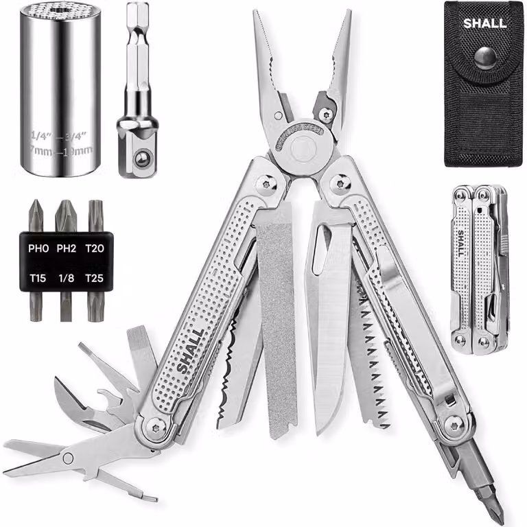 Multitool 18-in-1 con punte per cacciavite e chiave universale, ideale per attività all'aperto e lavori di bricolage