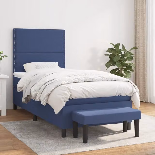 Letto Ibrido con Giroletto a Molle e Materasso vidaXL, Colore Blu e Bianco, L/P/H: 90 x 200 x 45 cm