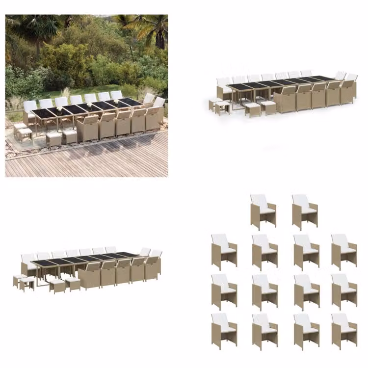 vidaXL Set da pranzo da giardino 19 pezzi con cuscini in polyrattan beige - Set da pranzo da giardino - Set da pranzo da esterno - Set da pranzo da giardino - Set da pranzo da giardino