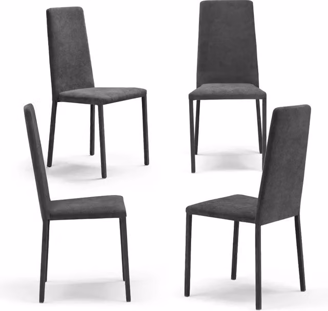 Set 4 sedie imbottite 100% MADE IN ITALY BETTY PLUS per sala da pranzo, cucina, soggiorno, design moderno, struttura robusta in metallo rivestita, schienale e seduta rivestiti in velluto colore Grafite