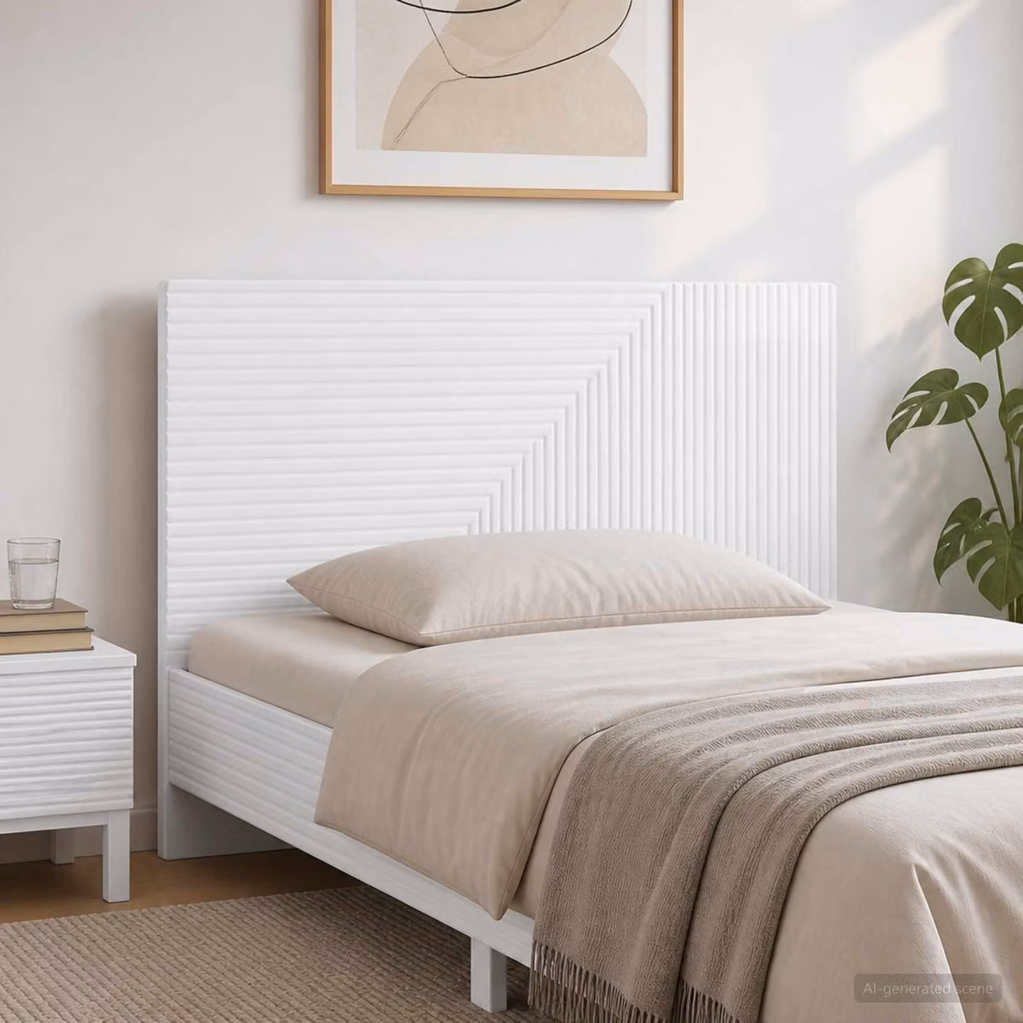 Testiera da muro vidaXL HAARLEM in legno ingegnerizzato bianco lucido con ripiano integrato e scomparti laterali
