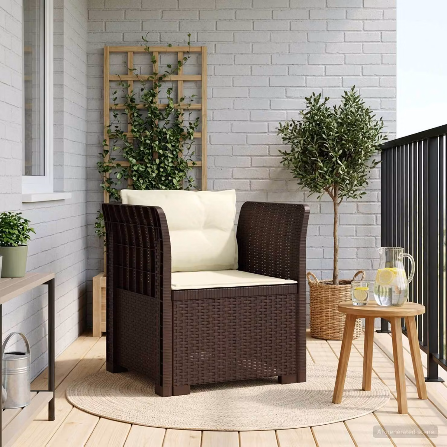 Poltrona a 1 Posto con Cuscini vidaXL in Effetto Rattan Marrone