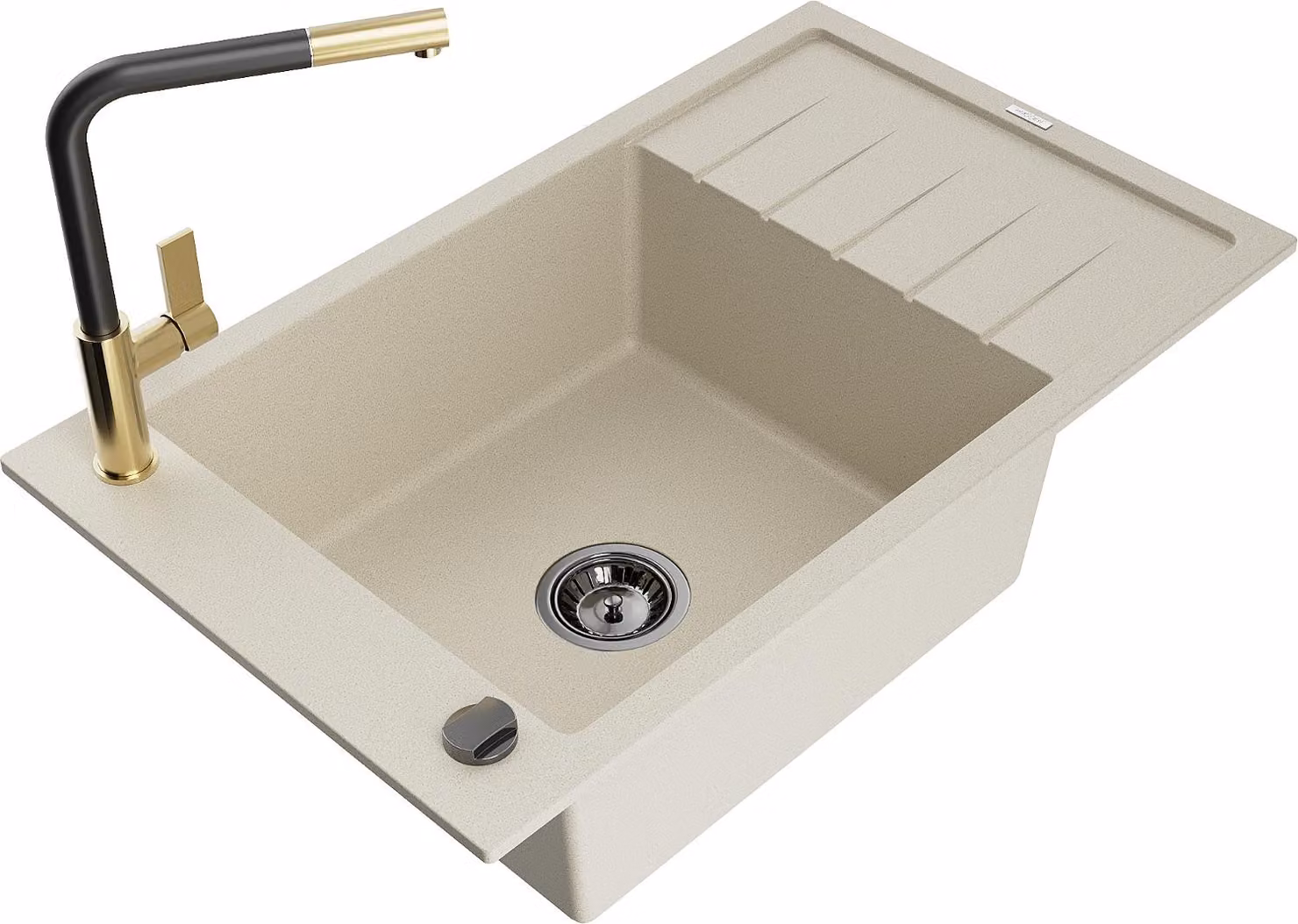 Mexen Elias lavello in granito 1-vasca con scolapiatti e rubinetto da cucina Flora, beige - 6511-69-670401-57-B