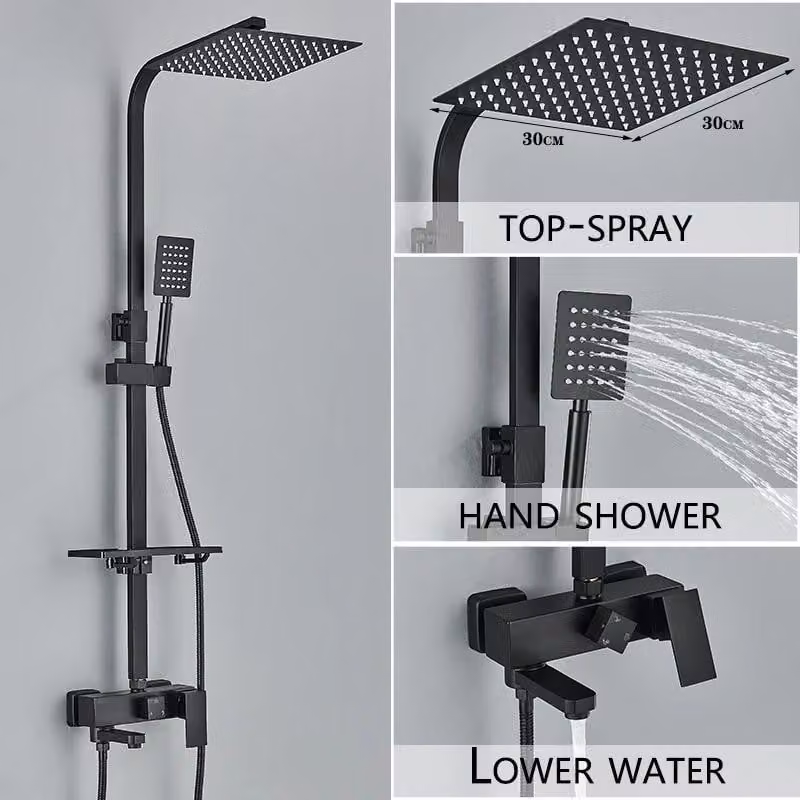 Set doccia con soffione a pioggia - Miscelatore monocomando per acqua calda/fredda - Include soffione a pioggia da 30 cm, miscelatore monocomando, doccetta manuale e attacchi a parete. Finitura: nero/cromato