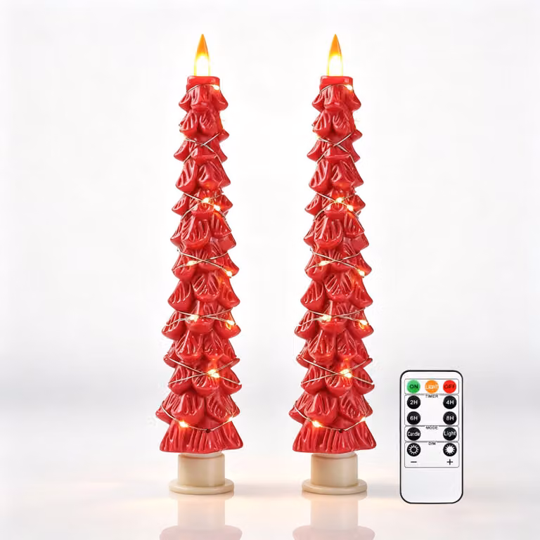 Candele a LED senza fiamma, set da 3, colore rosso, con telecomando e timer