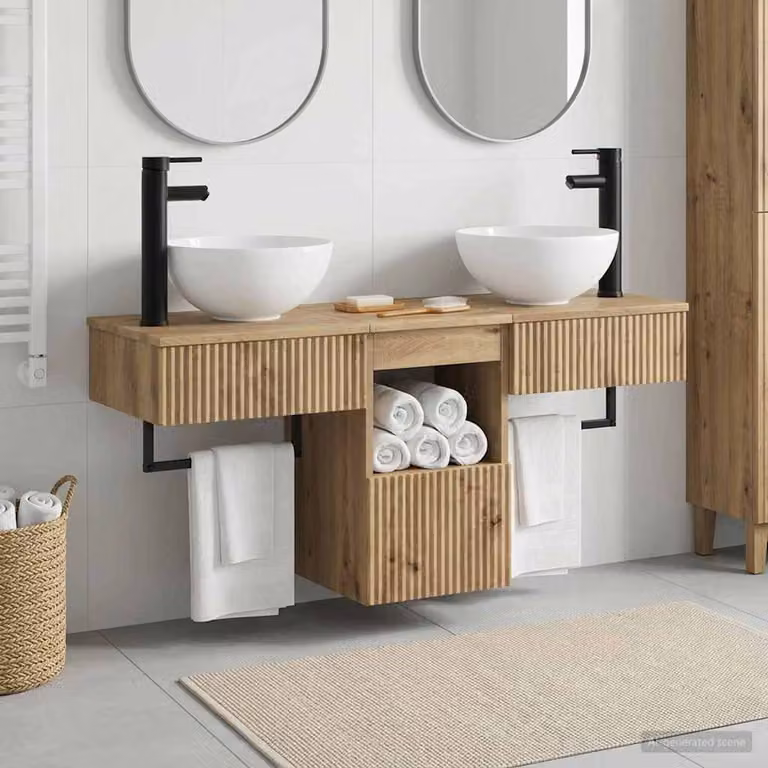 Set di mobili da bagno moderno vidaXL in legno marrone composto da 3 pezzi con mobile lavabo e pensili sospesi
