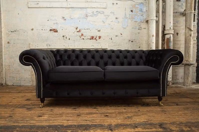 Chesterfield Couch Sofa Polster 3 Sitzer Couchen Sitz Garnitur Sofas Schwarz