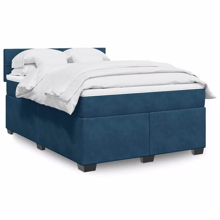 vidaXL Giroletto a Molle con Materasso Ibrido in Velluto Blu, L/P: 160 x 200 cm