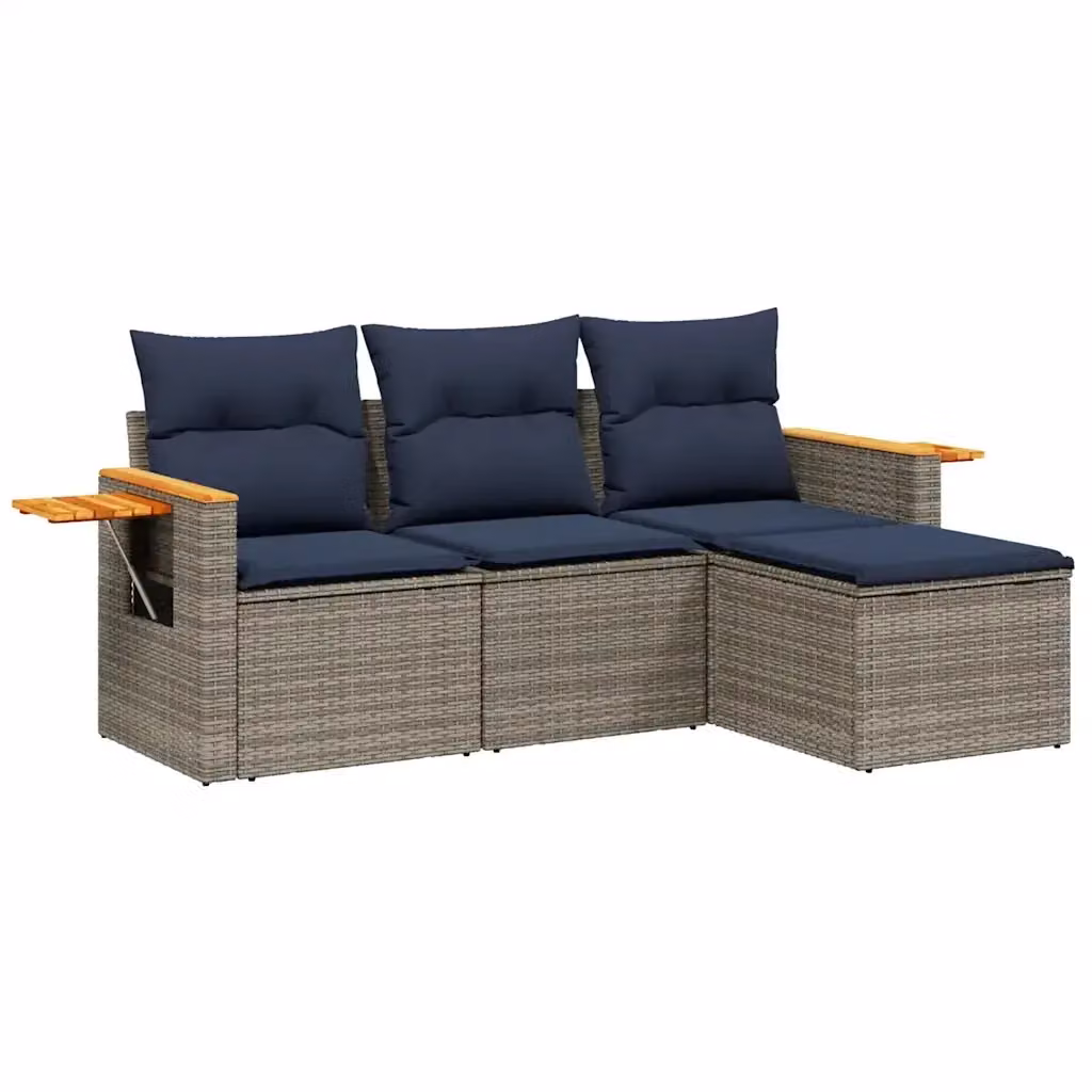 Set di divani da giardino vidaXL in polyrattan grigio con cuscini e tavolino da esterno – 2