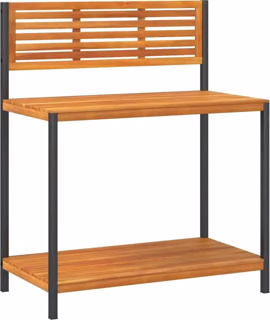 Tavolo da Invasatura in Legno di Acacia e Acciaio con Design Industriale, L: 90 cm, P: 50 cm, H: 110 cm, Colore Marrone