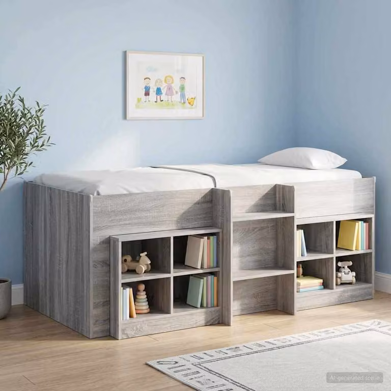 Letto alto per bambini vidaXL in legno ingegnerizzato grigio L 200 x P 90 x H 111 cm