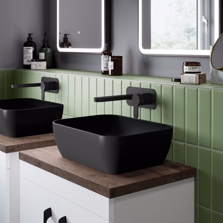Lavabo Da Appoggio Quadrato Nero Opaco 455x325mm
