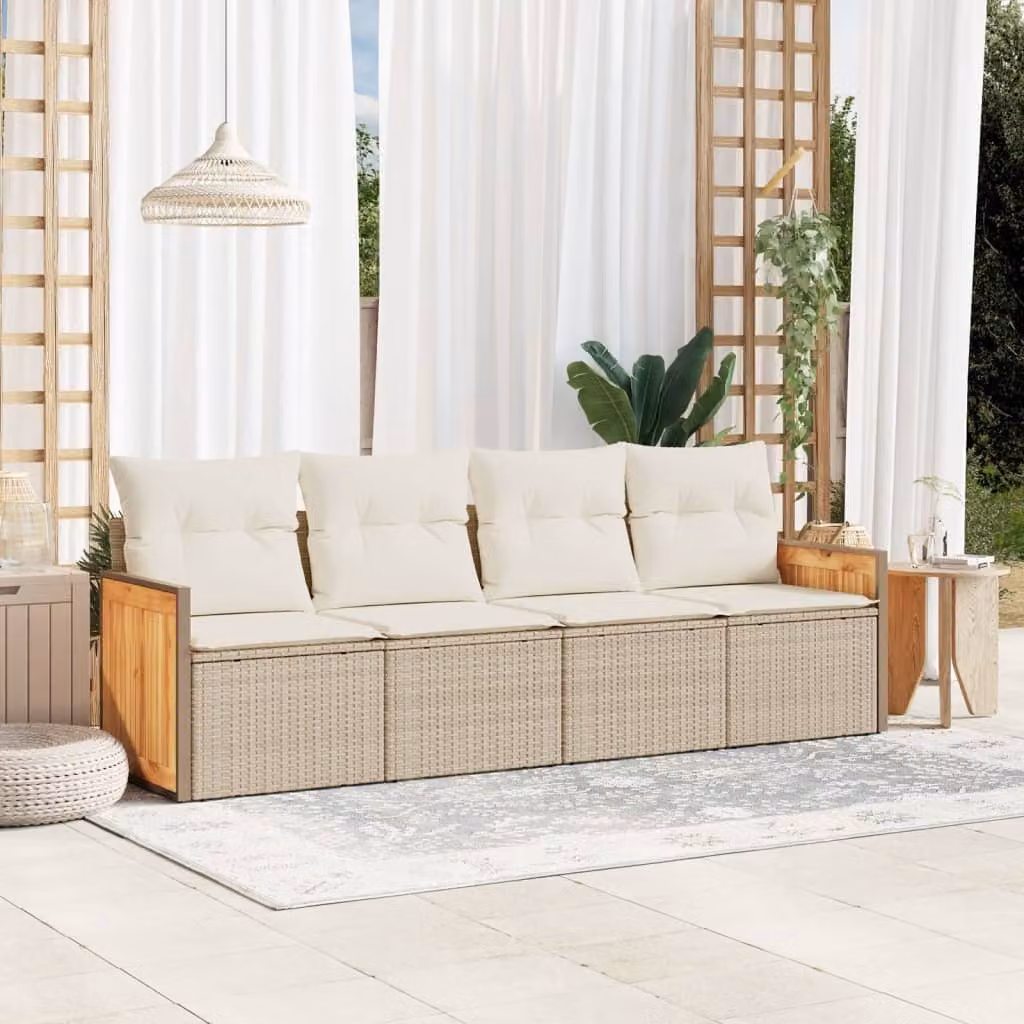 Maison Exclusive - Set Divano da Giardino 4 pz con Cuscini Beige in Polyrattan