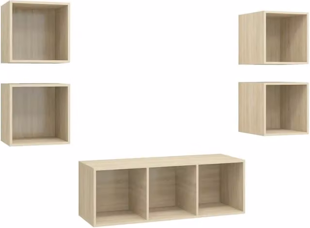 Set mobili armadio credenza TV televisione salotto camera da letto 5 pz rovere Sonoma legno ingegnerizzato marrone 02_0024974