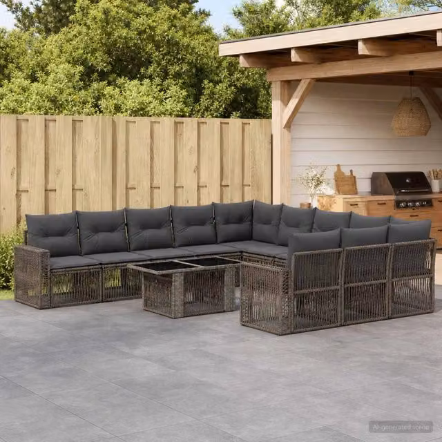 Set Divano da Giardino a Forma a U vidaXL in Polyrattan Grigio e Antracite con Tavolino e Cuscini