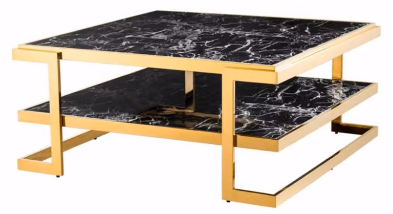 Tavolino da caffè in stile Art Déco "Casa Padrino", lussuoso, con finitura dorata in materiale composito simile al marmo - 100 x 100 x altezza 46 cm