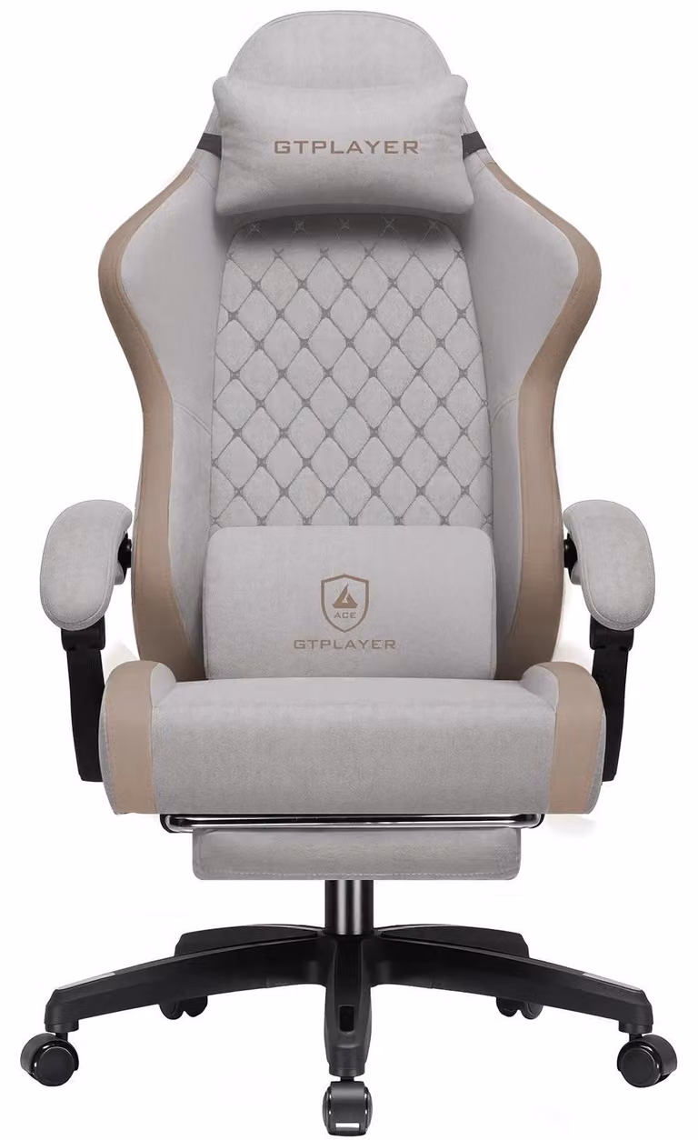 Sedia da gaming per PC - Sedia ergonomica da scrivania - Tessuto traspirante - Schienale alto - Rotazione a 360° con poggiapiedi - Marrone chiaro