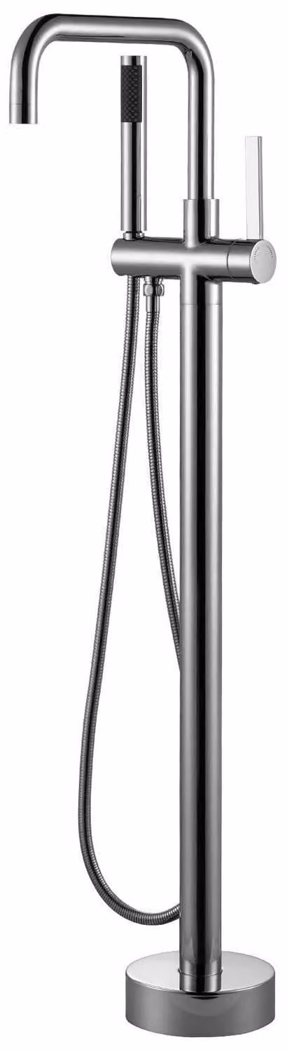 Miscelatore per vasca da bagno freestanding, in ottone cromato, con doccetta manuale, girevole a 360°, da fissare a pavimento