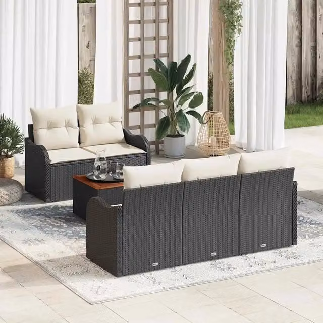 Set Divano da Giardino 6 pz 5-Numero di posti Nero e Crema 3356059