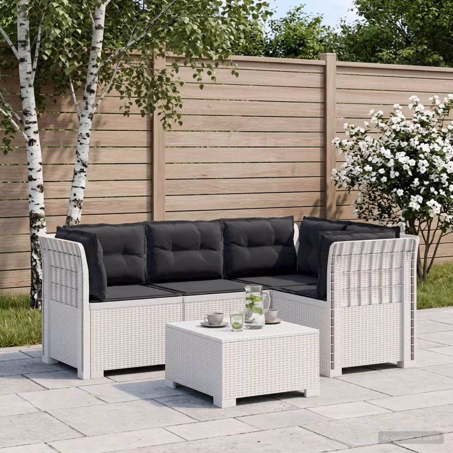 vidaXL Divano da Giardino Angolare a L con Cuscini, Design Moderno in Rattan Sintetico, Bianco e Antracite