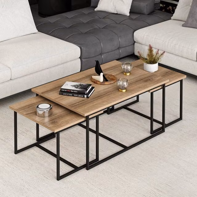 Set di 3 tavolini da salotto modulari Calco DMORA, design moderno, colore marrone e nero, L/P/H: 90 x 60 x 42 cm