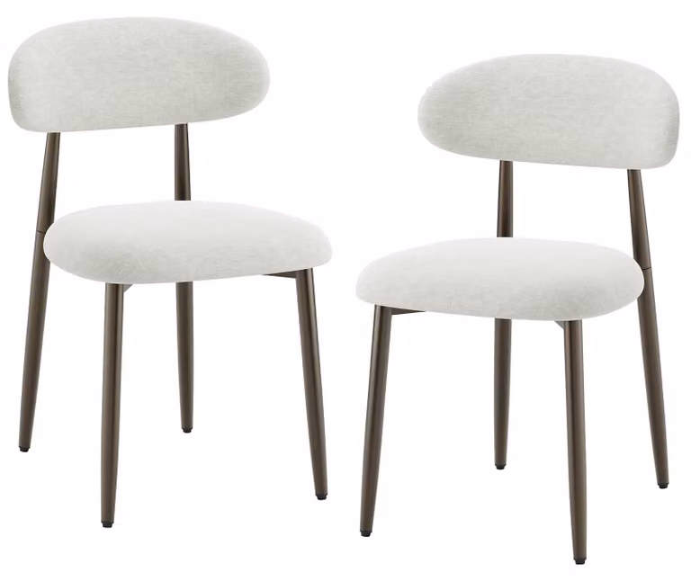 Set di 2 sedie da pranzo imbottite, con schienale curvo ergonomico, gambe in metallo con finitura bronzo, design moderno, colore beige