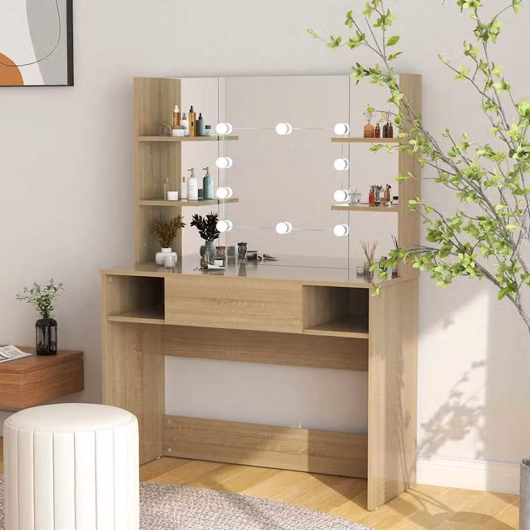 vidaXL Toeletta Hollywood con Luci LED in MDF Rovere Marrone L: 100 cm, P: 40 cm, H: 135 cm
