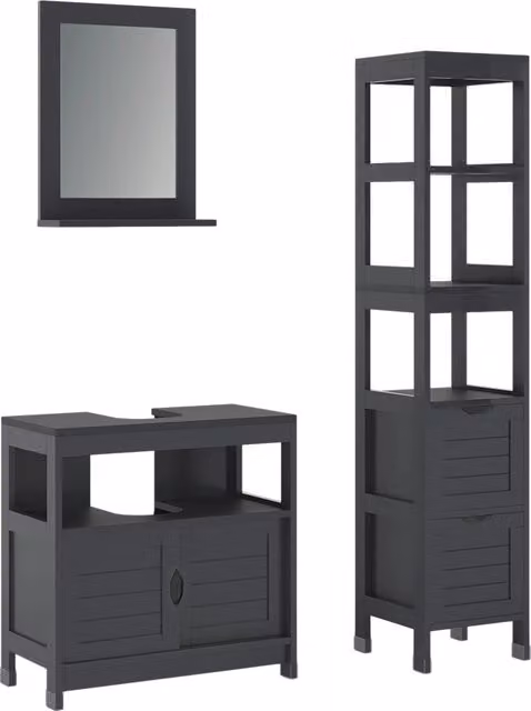 Set di mobili da bagno Vicco Vilda Grigio opaco composto da 3 pezzi con base lavabo, pensile specchio e colonna alta