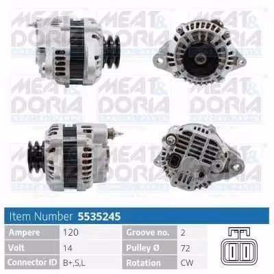 MEAT & DORIA 5535245 Alternatore 120 A 14 V per MITSUBISHI PAJERO III (V7W, V6W) Pajero III SUV Cabrio (V6W, V7W)