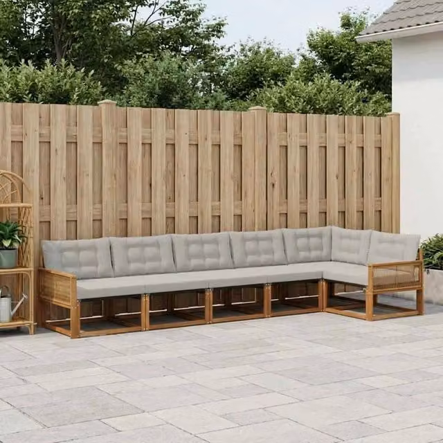 Set di divani da esterno 6 pz Naturale e Grigio Chiaro 3381459