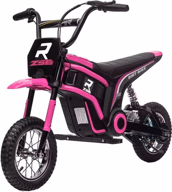 Moto elettrica per bambini 24V, rosa, 8-16 km/h, con clacson, luci e acceleratore a manopola, per età 8-12 anni