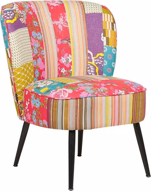 Poltrona senza braccioli Beliani in tessuto multicolore con motivo floreale e gambe in legno per soggiorno o camera da letto L: 52 cm, P: 40 cm, H: 76 cm