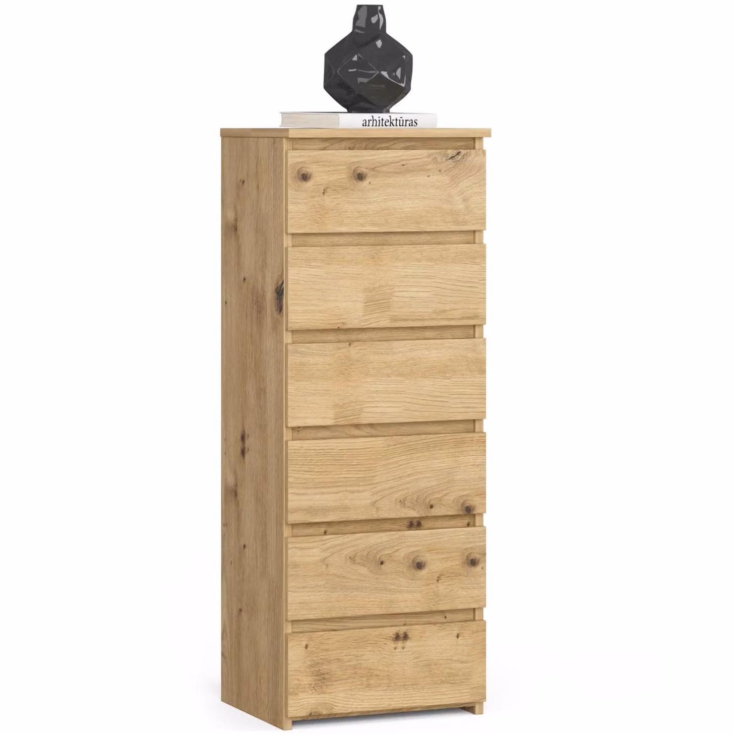 Comodà a sei cassetti, alta 109 cm e larga 40 cm, soggiorno, camera da letto, ingresso, armadio, credenza, credenza alta, ampio spazio contenitivo, rovere Artisan