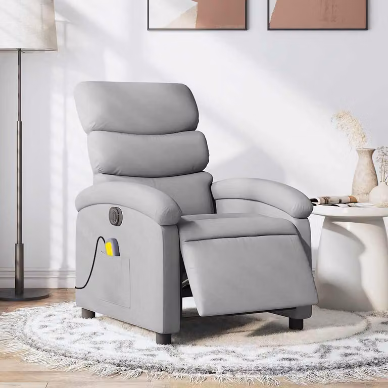 vidaXL Poltrona Reclinabile Elettrica con Massaggio in Tessuto Grigio