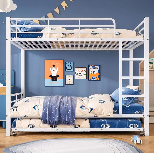 Letto a castello 90x200 cm bianco in metallo con letto estraibile, senza materasso