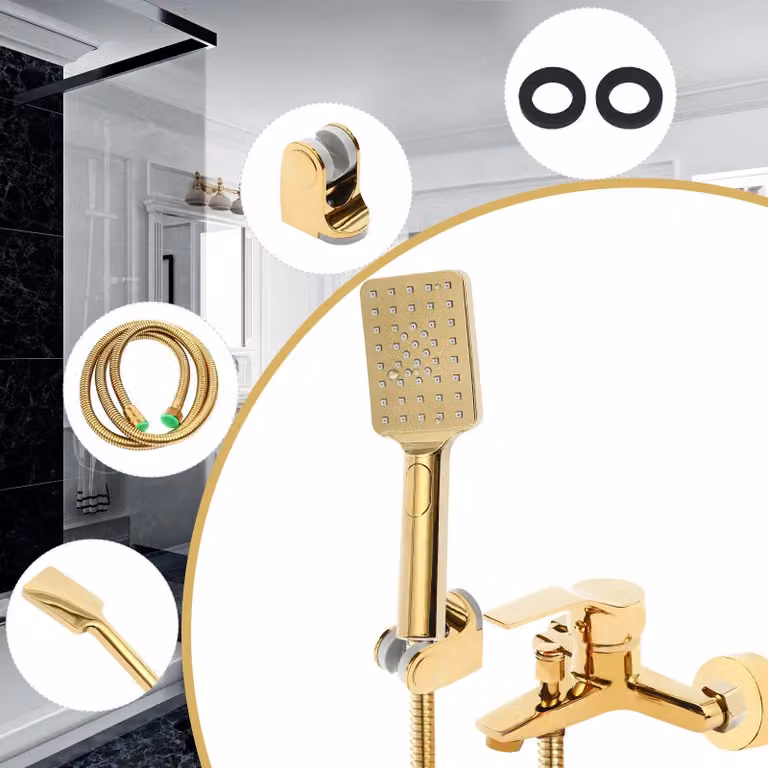 Rubinetteria - Rubinetto per lavabo - Doppio comando caldo/freddo - Tubo flessibile da 1,5 m - Distanza tra i fori 13,5-16,5 cm - Fino a 100 °C - Rivestimento galvanico - Ottone/rame - Oro