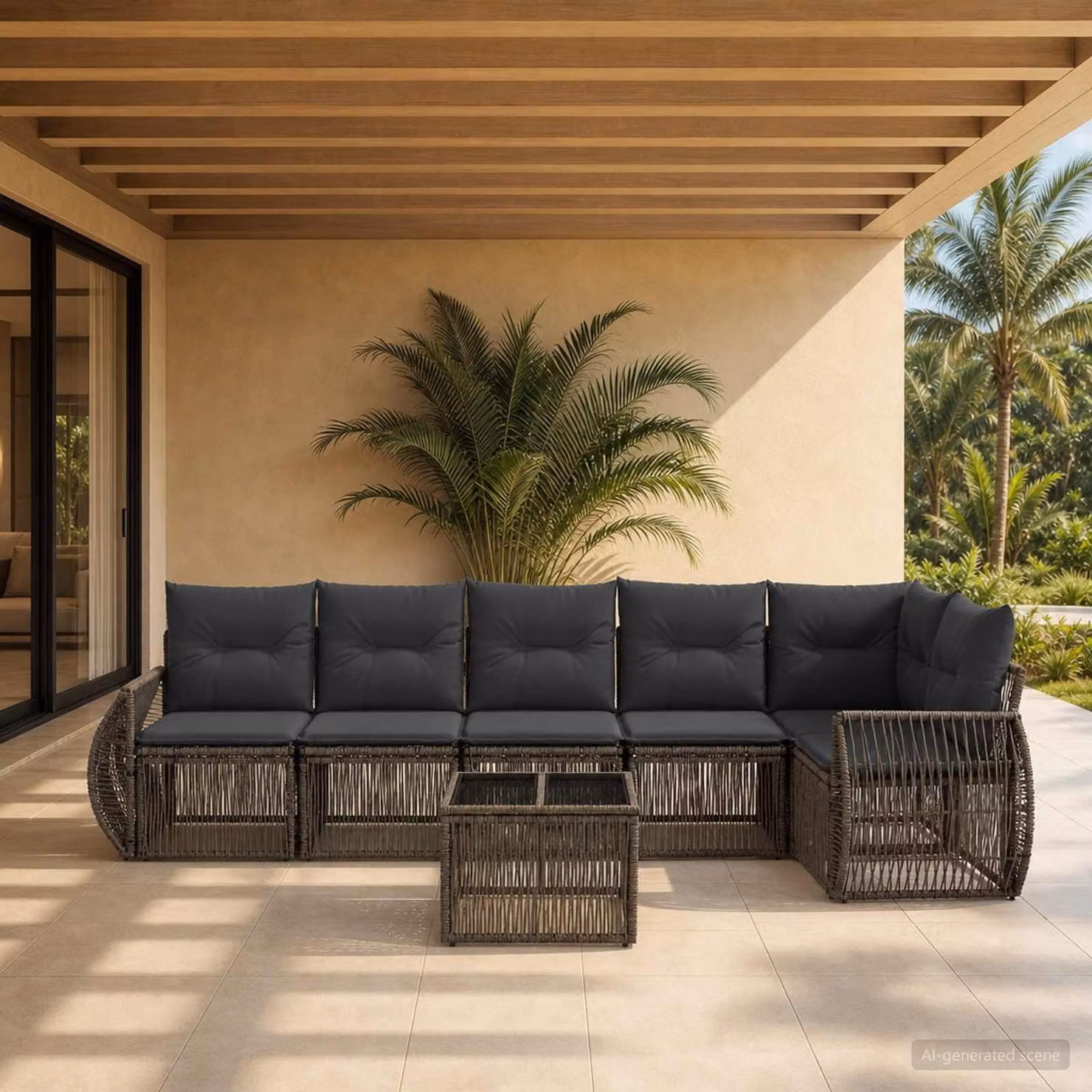 Set Divano da Giardino vidaXL 7 Pezzi a Forma di L in Polyrattan Grigio e Antracite con Tavolino e Cuscini