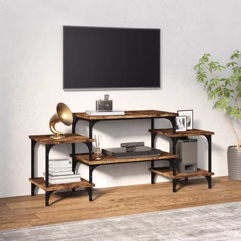 Mobile Porta TV vidaXL Rovere Fumo in Legno e Metallo con Ruote, L 117 x P 35 x H 52 cm