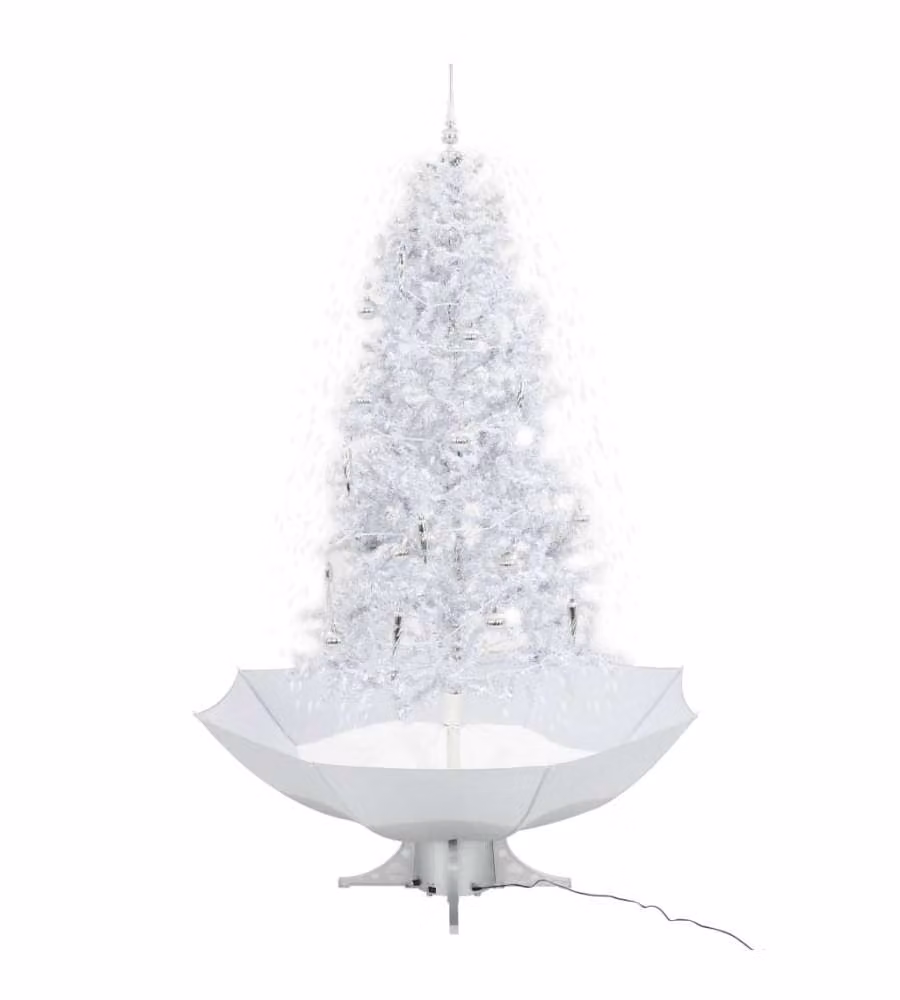 Albero di Natale con Neve e Base a Ombrellone Bianco 190 cm