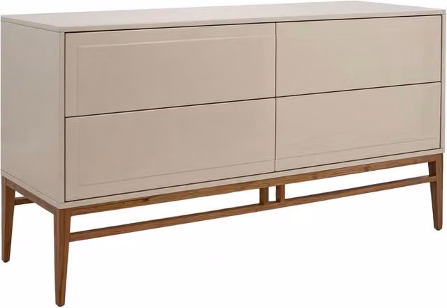 Credenza moderna Angel Cerdá in legno e MDF beige e noce con cassetti soft close L: 160 cm, H: 80 cm, P: 45 cm