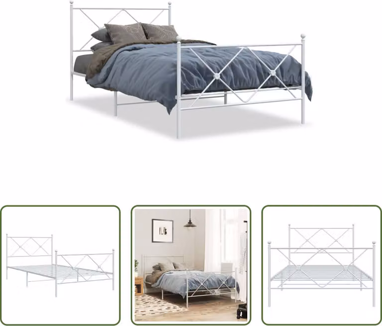 The Living Store Struttura letto con testiera e pediera in metallo bianco 100x190 cm