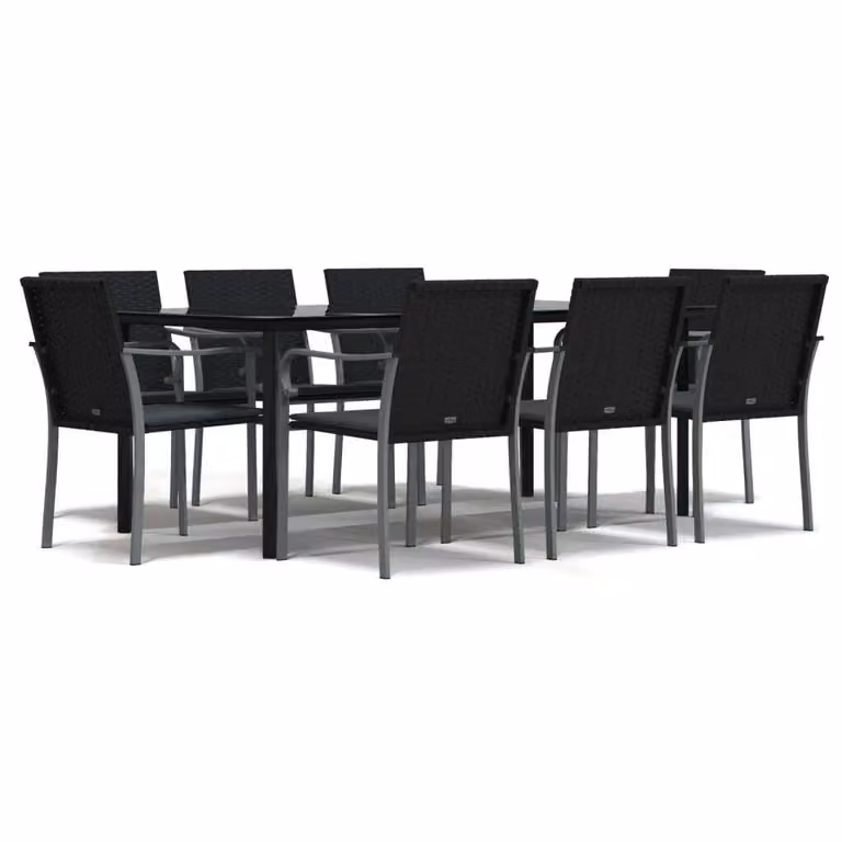 Set Pranzo da Giardino 9 pz con Cuscini in Polyrattan e Acciaio